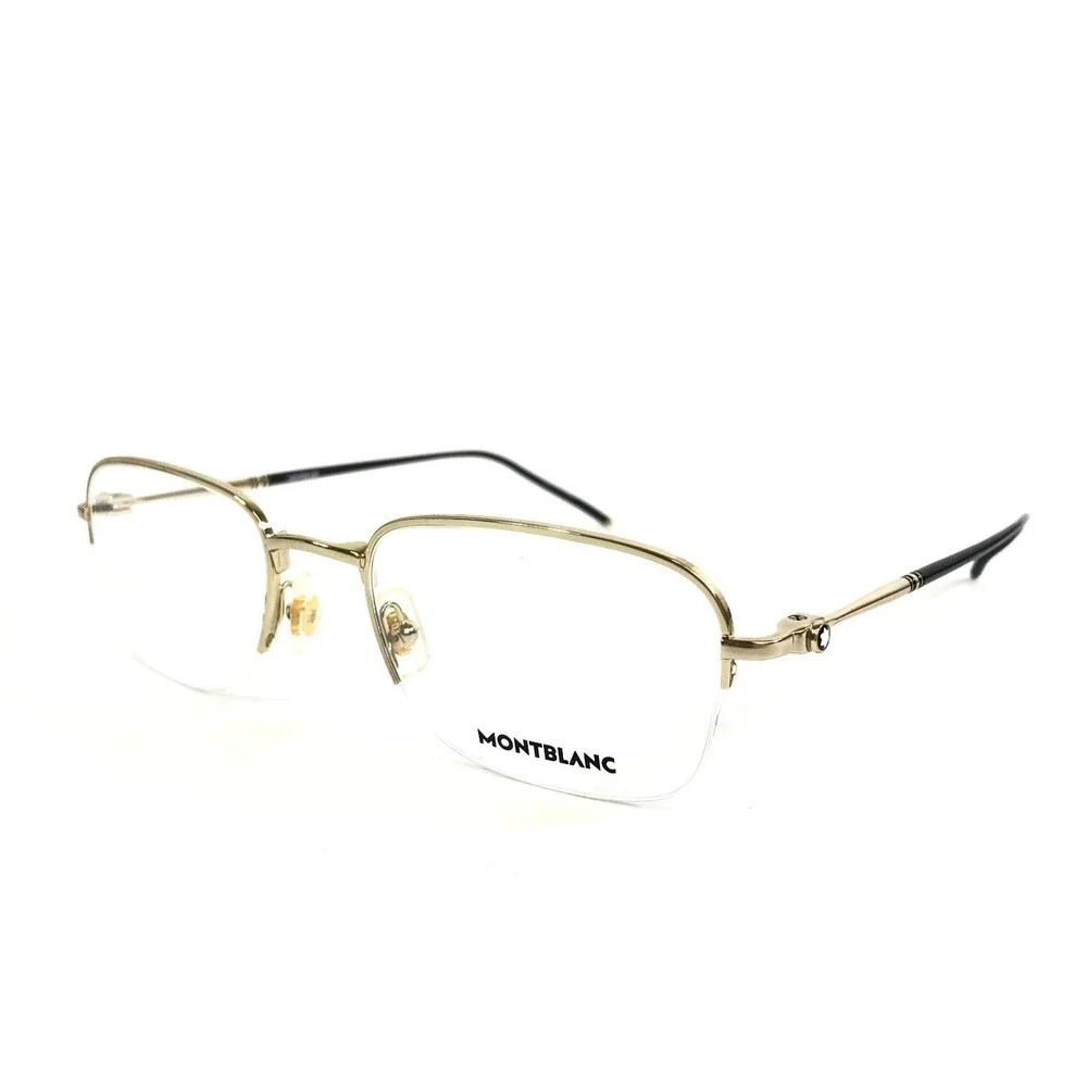 Montblanc Eyeglasses Frames MB0131O 002 Black Gold Square Half Rim 52-20-145